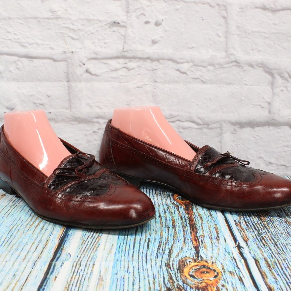 Men's Brown Woven Leather Casual Italian Loafer Dress Shoe Size 11 M - Picture 3 of 9